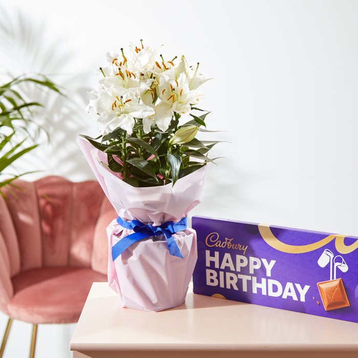 Fragrant Gift Wrapped Lily with Birthday Balloon Moonpig